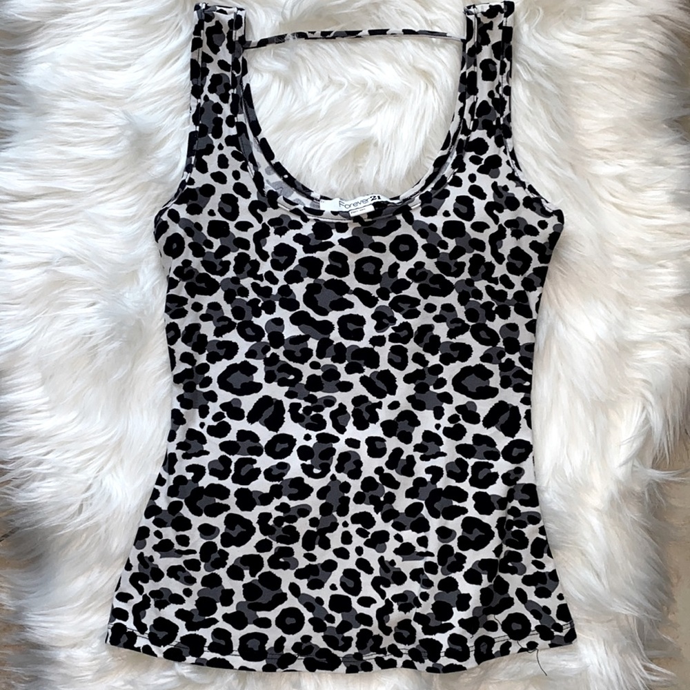 Forever21; White and Grey Leopard-print print tank-top